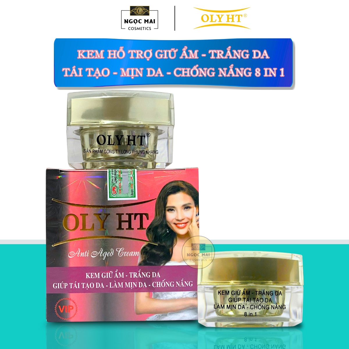 Mỹ Phẩm OLY HT - Kem giữ ẩm, Trắng da, Ngừa lão hóa, Làm mịn da, Chống nắng 8 in 1 (25g)
