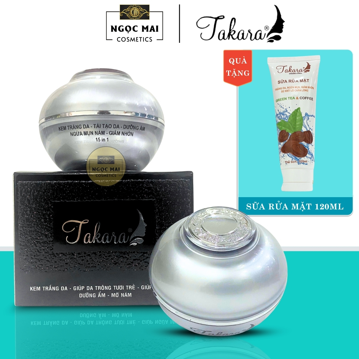 Mỹ Phẩm TAKARA - Kem dưỡng trắng, Tái tạo, Dưỡng ẩm, Ngừa mụn nám, Giảm nhờn 15 in 1 (25g) + Tặng SRM Takara