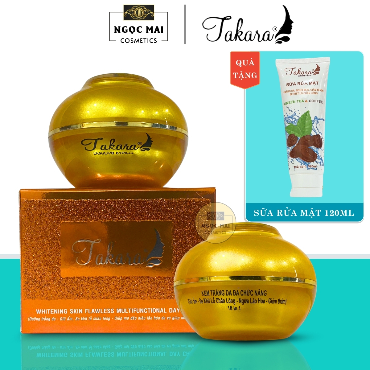 Kem dưỡng trắng da đa chức năng 18 in 1 TAKARA (25g) + Tặng Sữa rửa mặt Takara