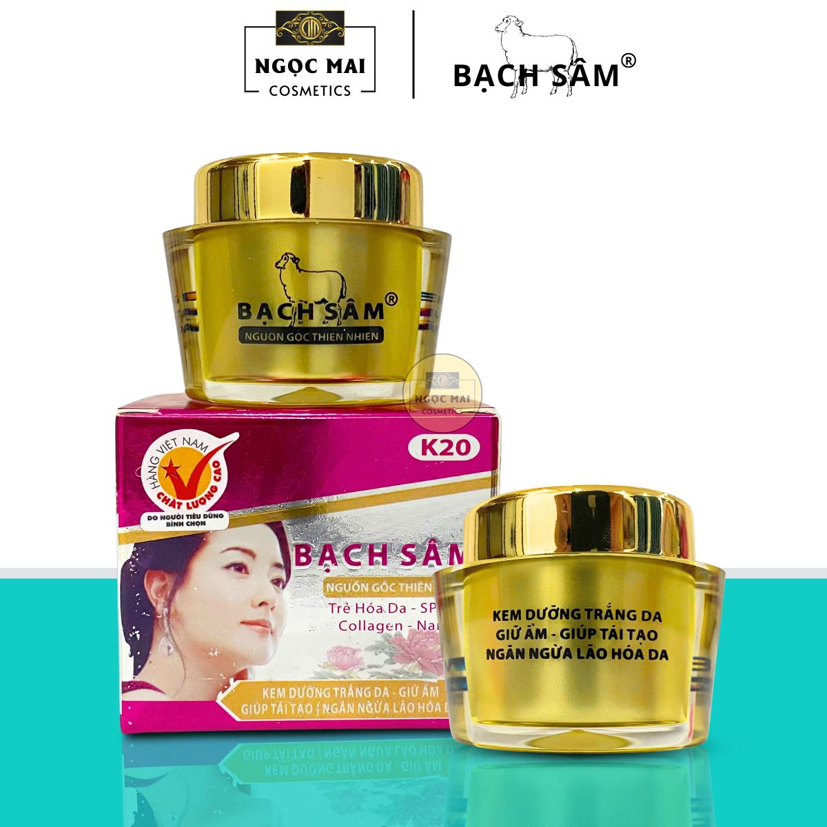 BẠCH SÂM K20 - Kem dưỡng trắng da, giữ ẩm, tái tạo, chống lão hóa Bạch Sâm (15g)