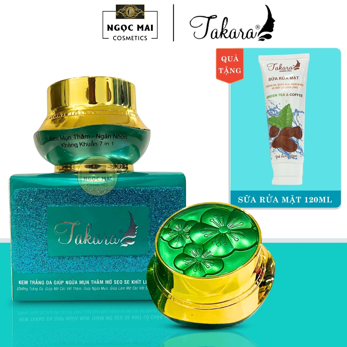 Kem Dưỡng Trắng Da, Ngừa Mụn, Mờ Thâm Takara 7 IN 1 (18g), Hỗ Trợ Giảm Mụn, Trắng Da, Se Khít Lỗ Chân Lông | Tặng Sữa Rửa Mặt Takara