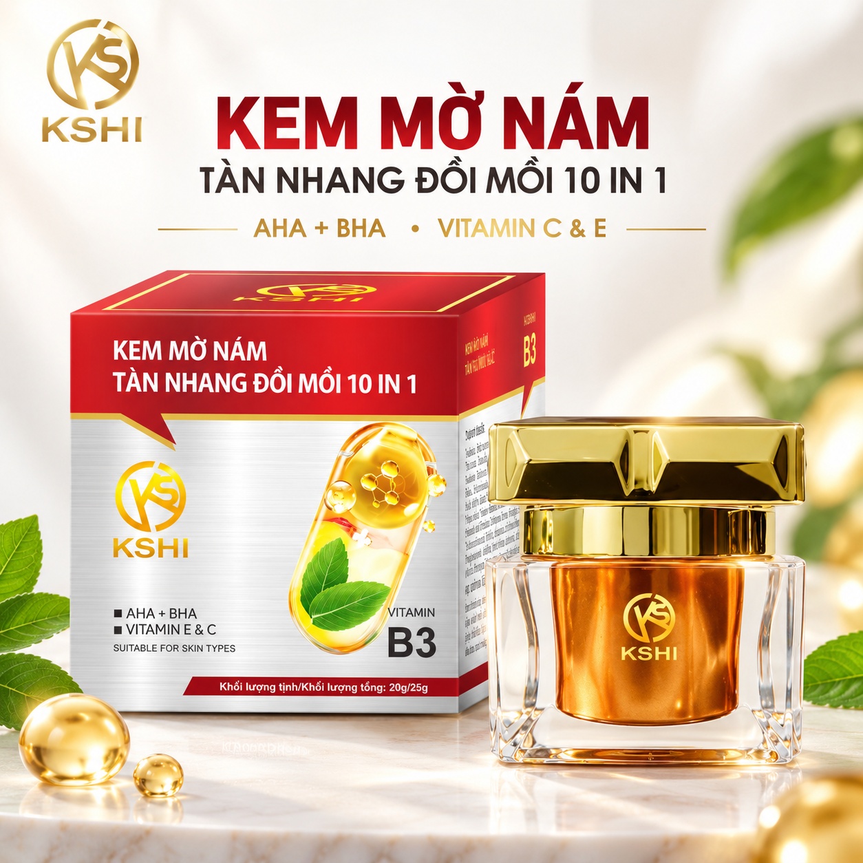 Kem Mờ Nám, Tàn Nhang, Đồi Mồi 10 IN 1 KSHI Vitamin B3 (20g)