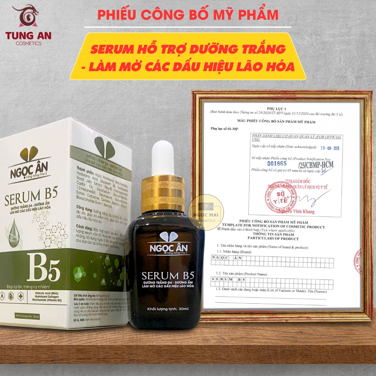 Serum dưỡng trắng da Ngọc Ân B5 giúp dưỡng trắng da, dưỡng ẩm, làm mờ các dấu hiệu lão hóa