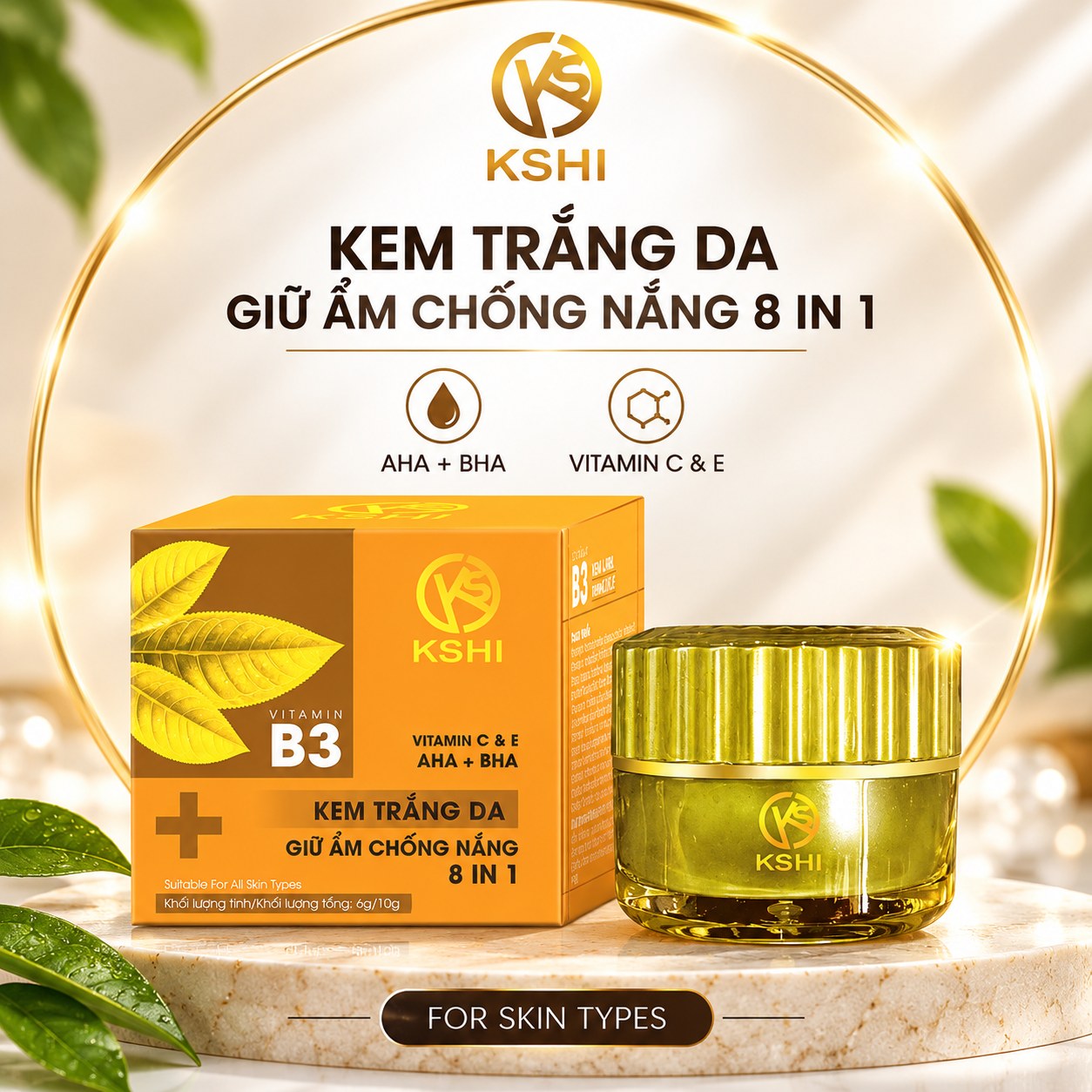 Kem Dưỡng Trắng Da, Giữ Ẩm, Chống Nắng 8 IN 1 KSHI Vitamin B3 (6g)